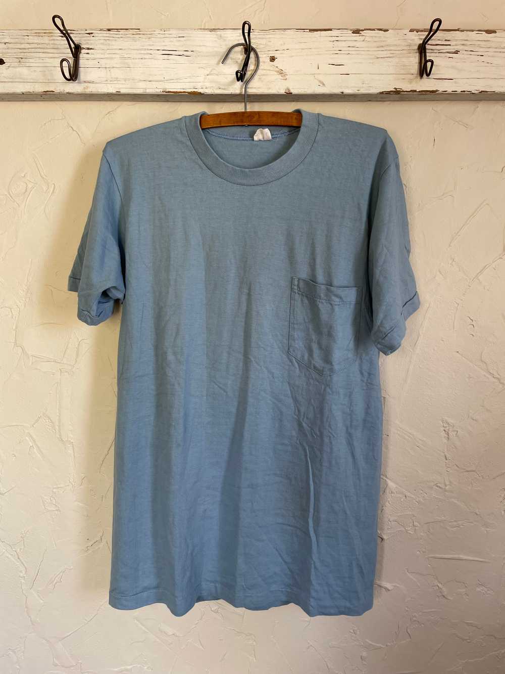 70s Blank Sky Blue Pocket Tee - image 3