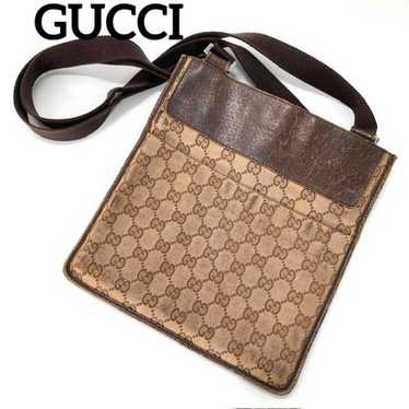 GUCCI Shoulder Bag Sacoche Leather Brown Logo Patt