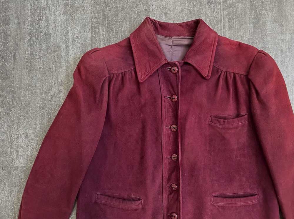 Vintage 1940s suede leather jacket . burgundy coa… - image 3