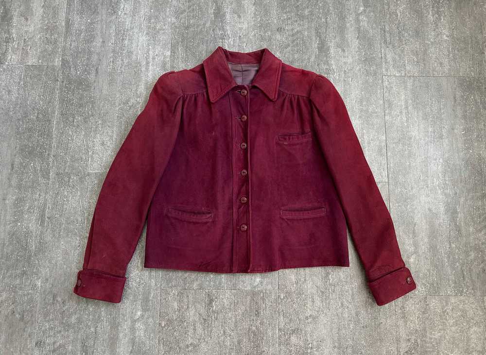 Vintage 1940s suede leather jacket . burgundy coa… - image 4