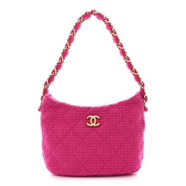 CHANEL Tweed Quilted Hobo Fuchsia