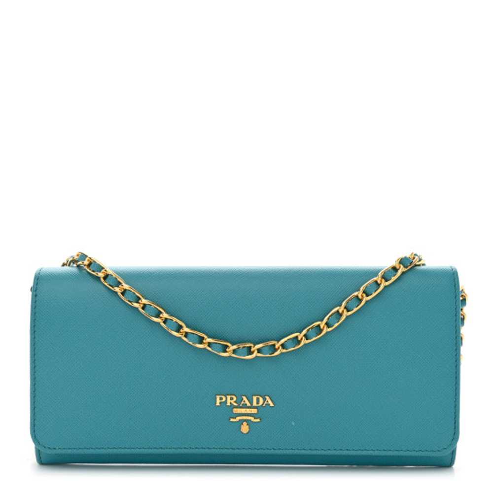 PRADA Saffiano Metal Oro Chain Wallet Turchese - image 1