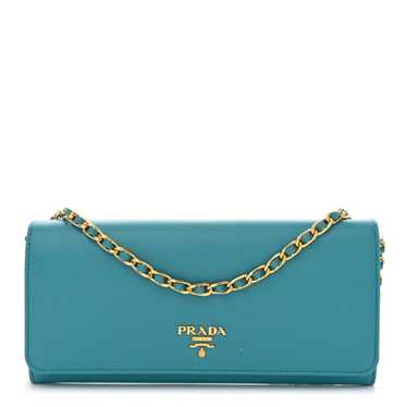 PRADA Saffiano Metal Oro Chain Wallet Turchese - image 1