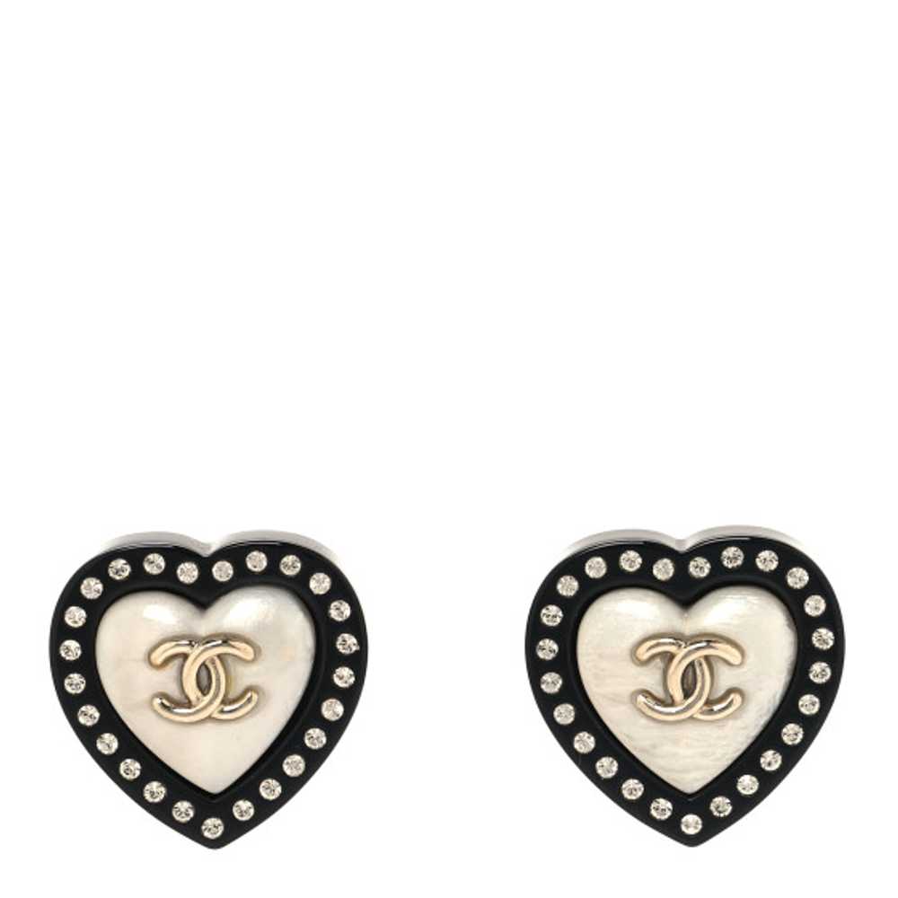 CHANEL Resin Crystal CC Heart Earrings Black Gold - image 1