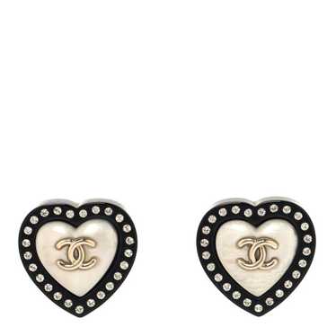 CHANEL Resin Crystal CC Heart Earrings Black Gold - image 1