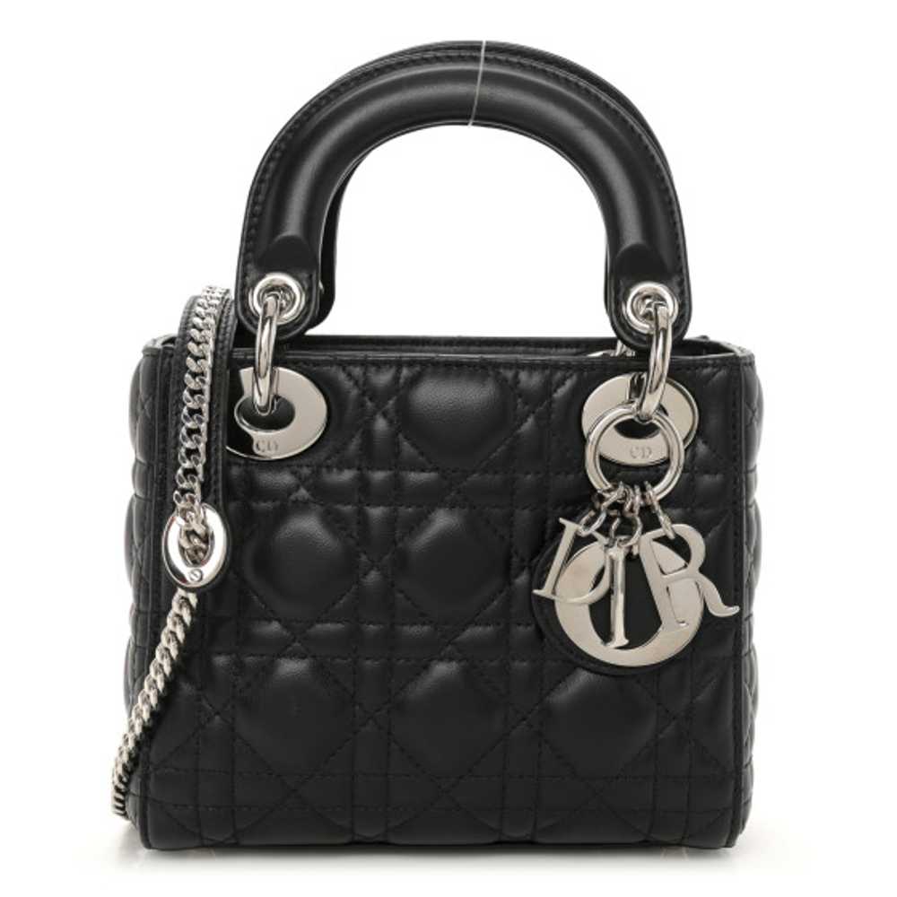 CHRISTIAN DIOR Lambskin Cannage Mini Lady Dior Bl… - image 1