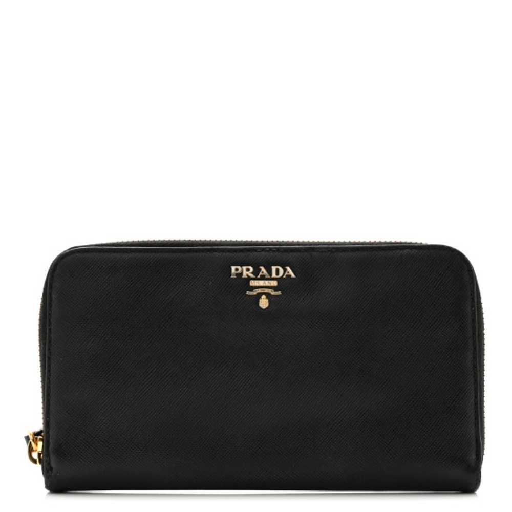 PRADA Saffiano Metal Zip Around Wallet Black - image 1