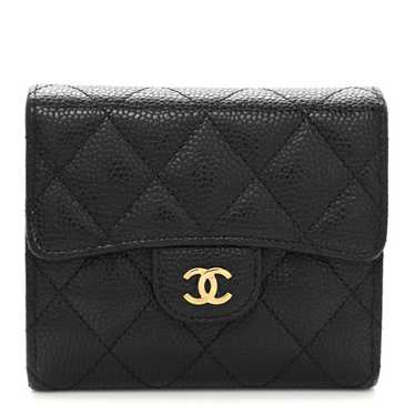 CHANEL Caviar Quilted Compact Flap Wallet Black