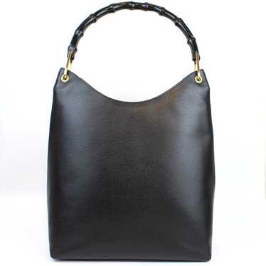 GUCCI Bamboo Leather Black Shoulder Bag Handbag - image 1