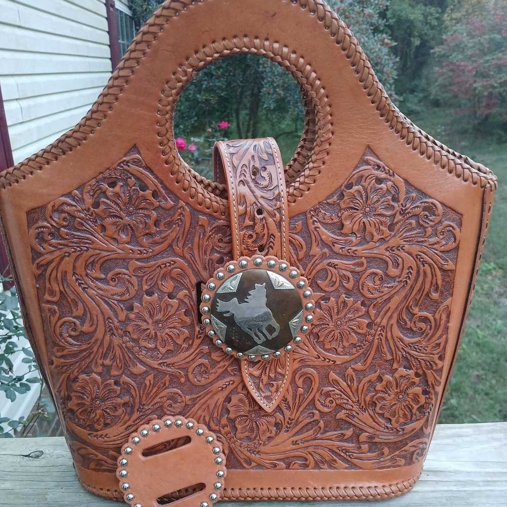 Handmade/Carved 100% Leather Western Style Bucket… - image 1