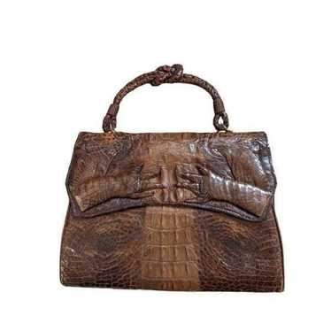 Vintage 30's-40's Alligator Bag Woven Handle and … - image 1