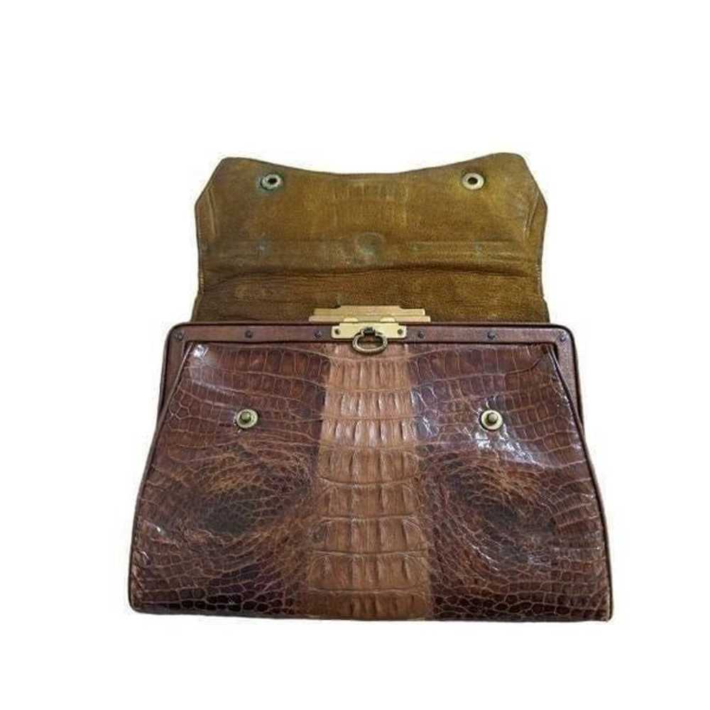 Vintage 30's-40's Alligator Bag Woven Handle and … - image 3