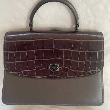 COACH Parker Top Handle 32 Bag In Green Croc Embos