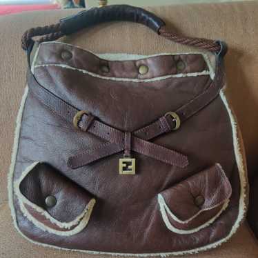 Fendi Vintage Brown Leather and Suede Shearling Ha