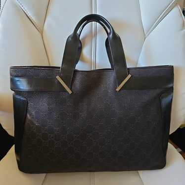 Gucci GG Canvas Leather Tote Bag