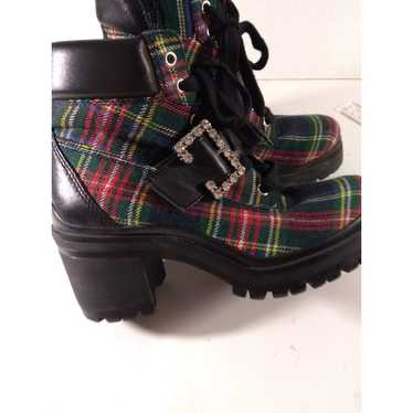 GB Pop-Star Plaid Rhinestone Buckle Lug Sole Boot… - image 1