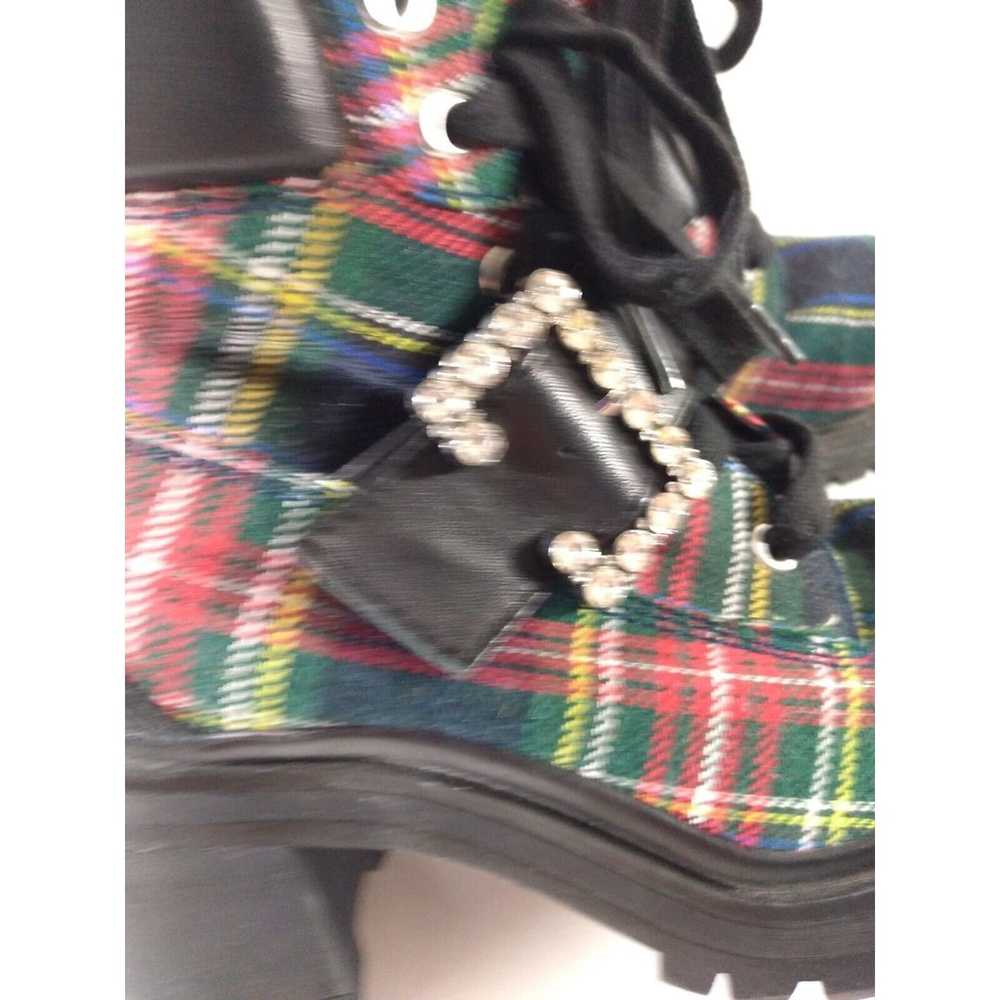 GB Pop-Star Plaid Rhinestone Buckle Lug Sole Boot… - image 2