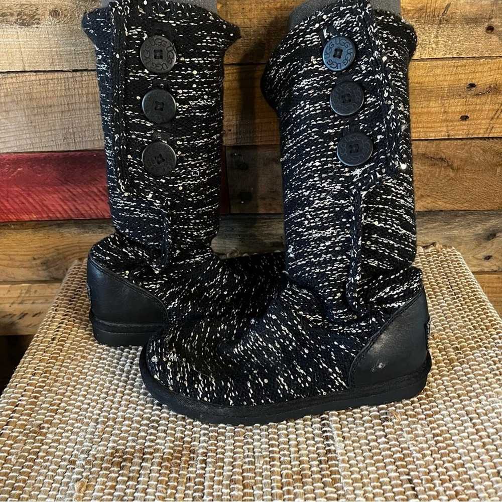 UGG Black And Silver Shimmer Tall Cardy Knit Boot… - image 2