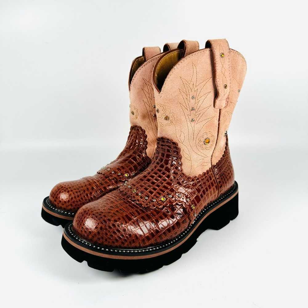 Ariat Fatbaby 4lr Women’s Pink Suede Brown Emboss… - image 1