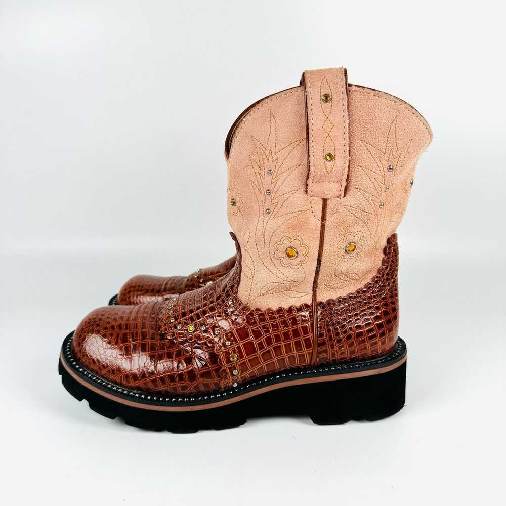 Ariat Fatbaby 4lr Women’s Pink Suede Brown Emboss… - image 3