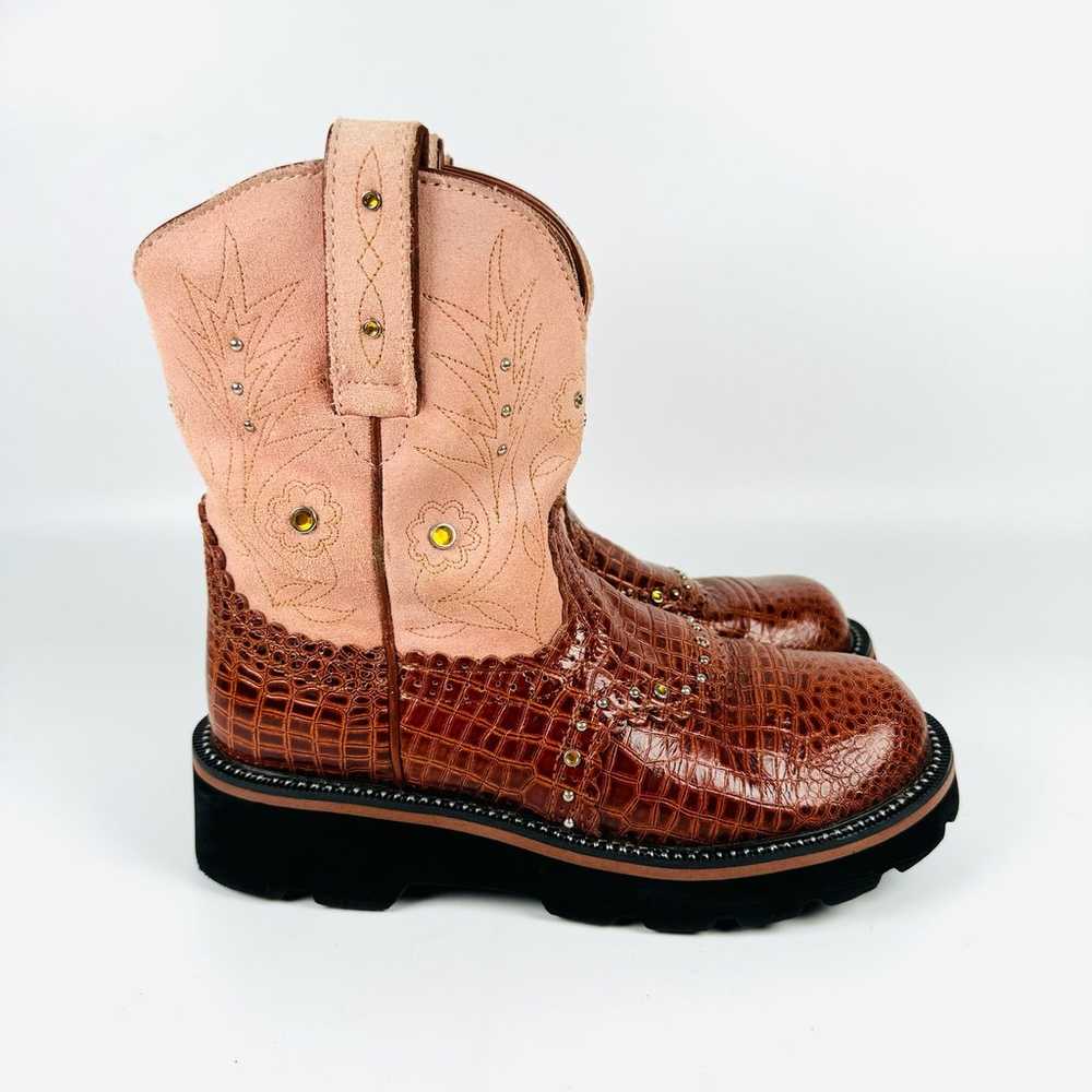 Ariat Fatbaby 4lr Women’s Pink Suede Brown Emboss… - image 4