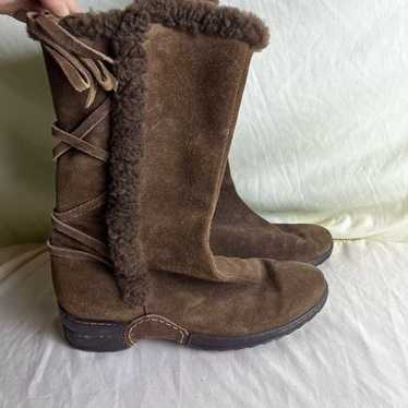 Sofft Suede Leather Winter Boots Faux Fur Trim Mi… - image 1