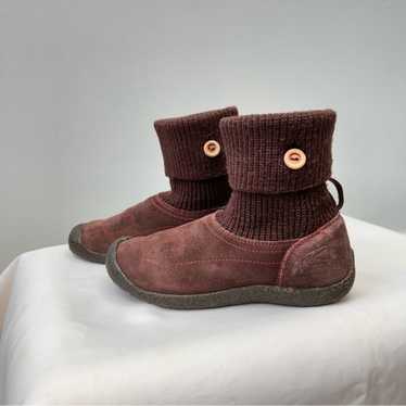 Keen Shay Brown Suede sweater Knit ankle boots boo