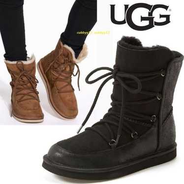 UGG Lodge Sheepskin Boots Lace-Up Black - image 1