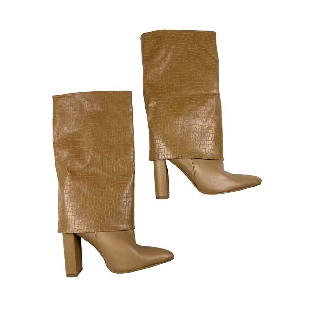 PrettyLittleThing- Fold Over Knee Boots in Tan - image 2