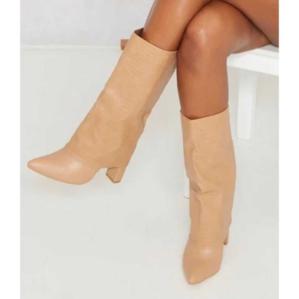 PrettyLittleThing- Fold Over Knee Boots in Tan - image 5