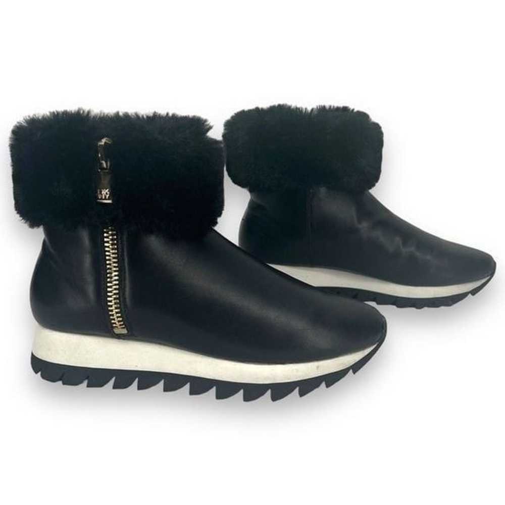 DKNY Al Fur Cuffed Black Vegan Leather Sporty Wed… - image 1