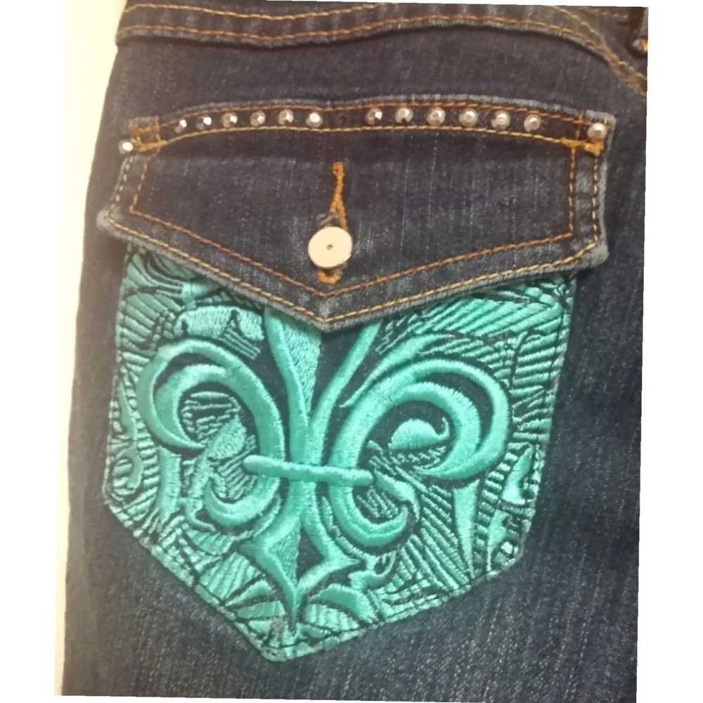 Vintage Turquoise Flap Pocket Embroidered 7/8 Str… - image 6