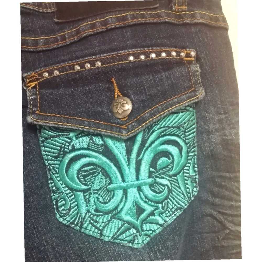 Vintage Turquoise Flap Pocket Embroidered 7/8 Str… - image 7