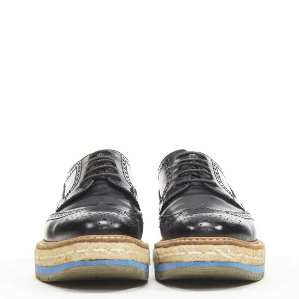 Prada PRADA black perforated leather jute espadri… - image 3