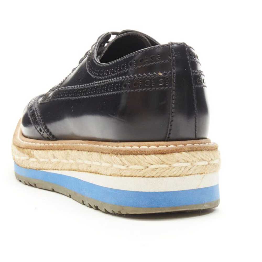 Prada PRADA black perforated leather jute espadri… - image 7