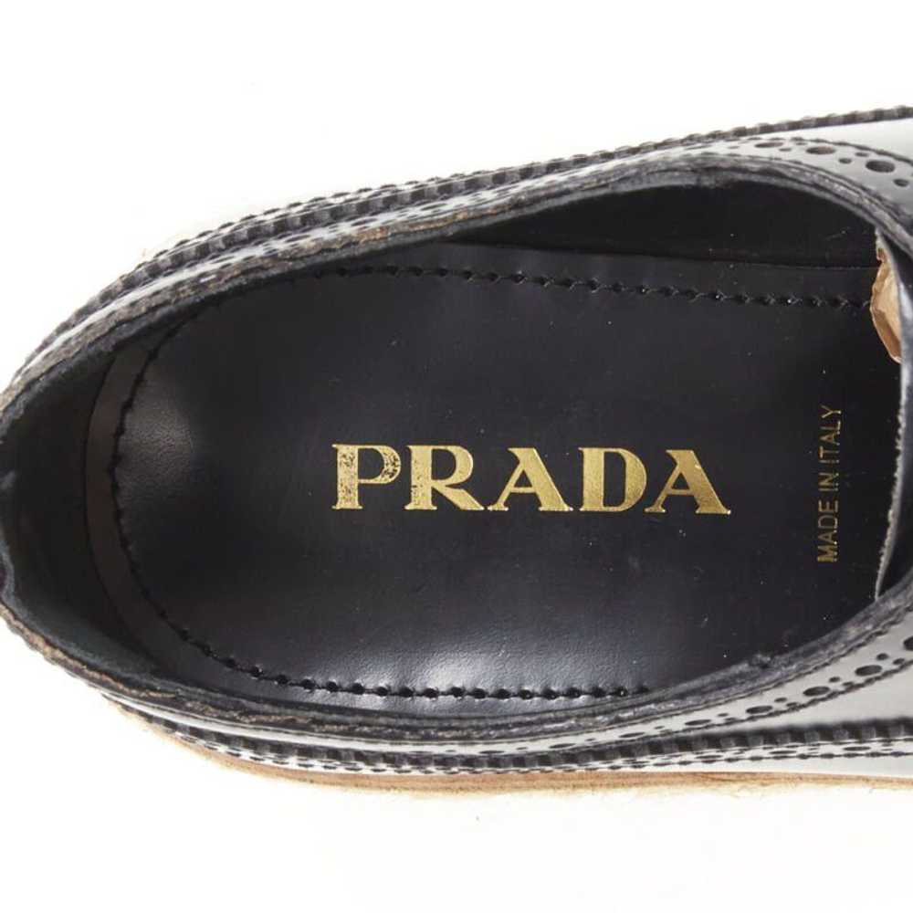 Prada PRADA black perforated leather jute espadri… - image 8