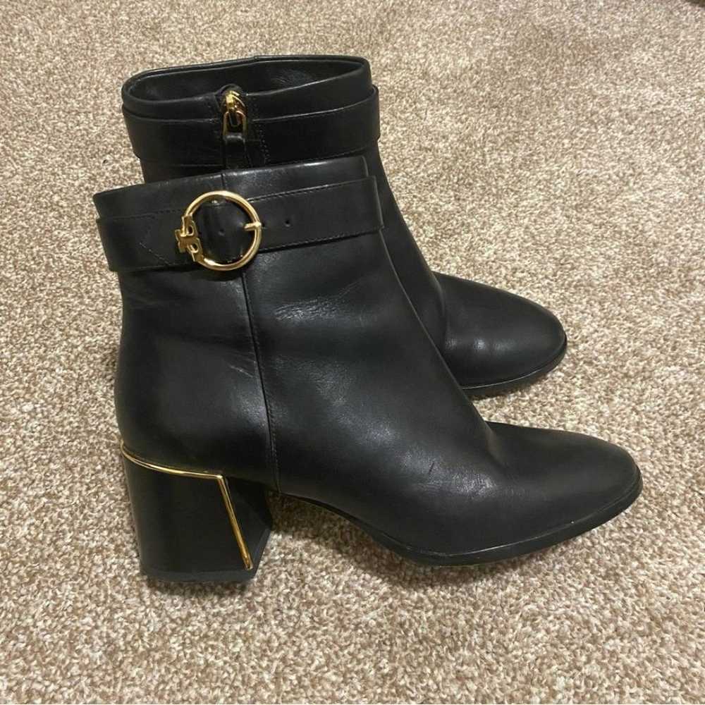 Tory Burch Black Leather Ankle Boots with Gold Ac… - image 1