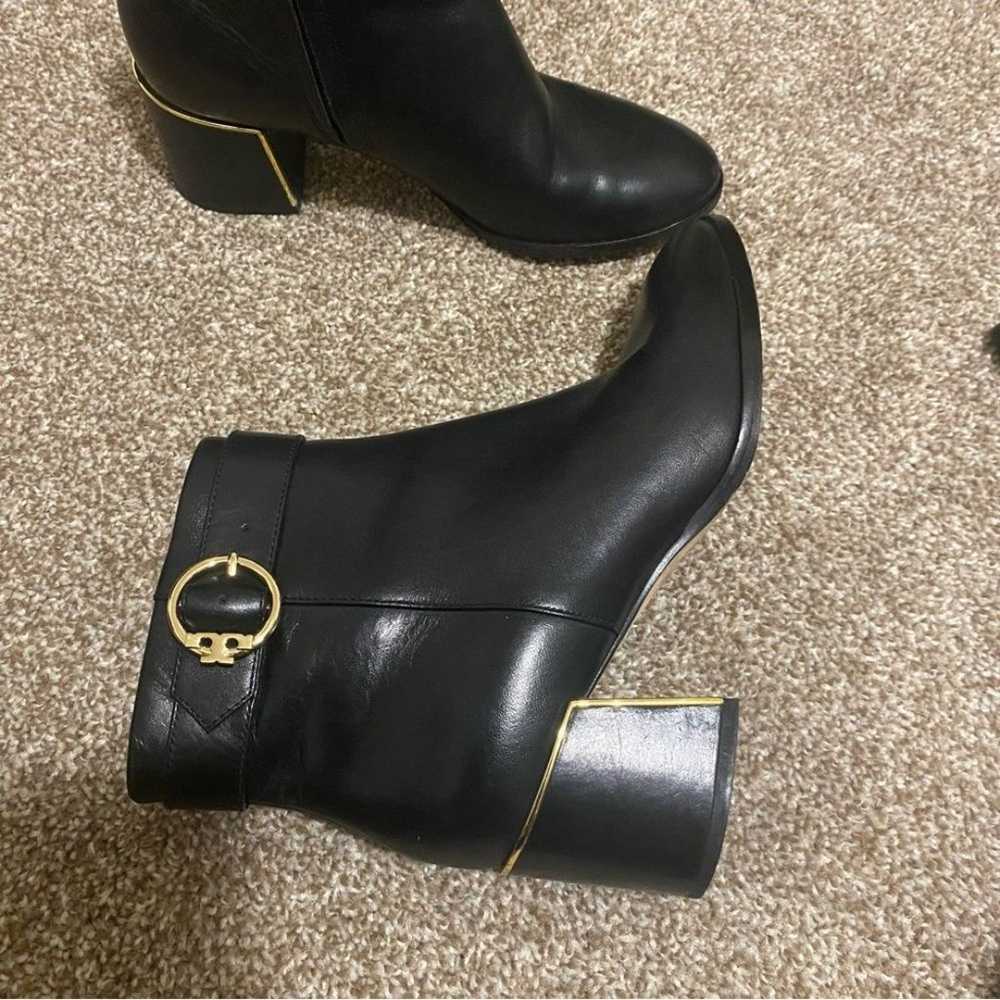 Tory Burch Black Leather Ankle Boots with Gold Ac… - image 2