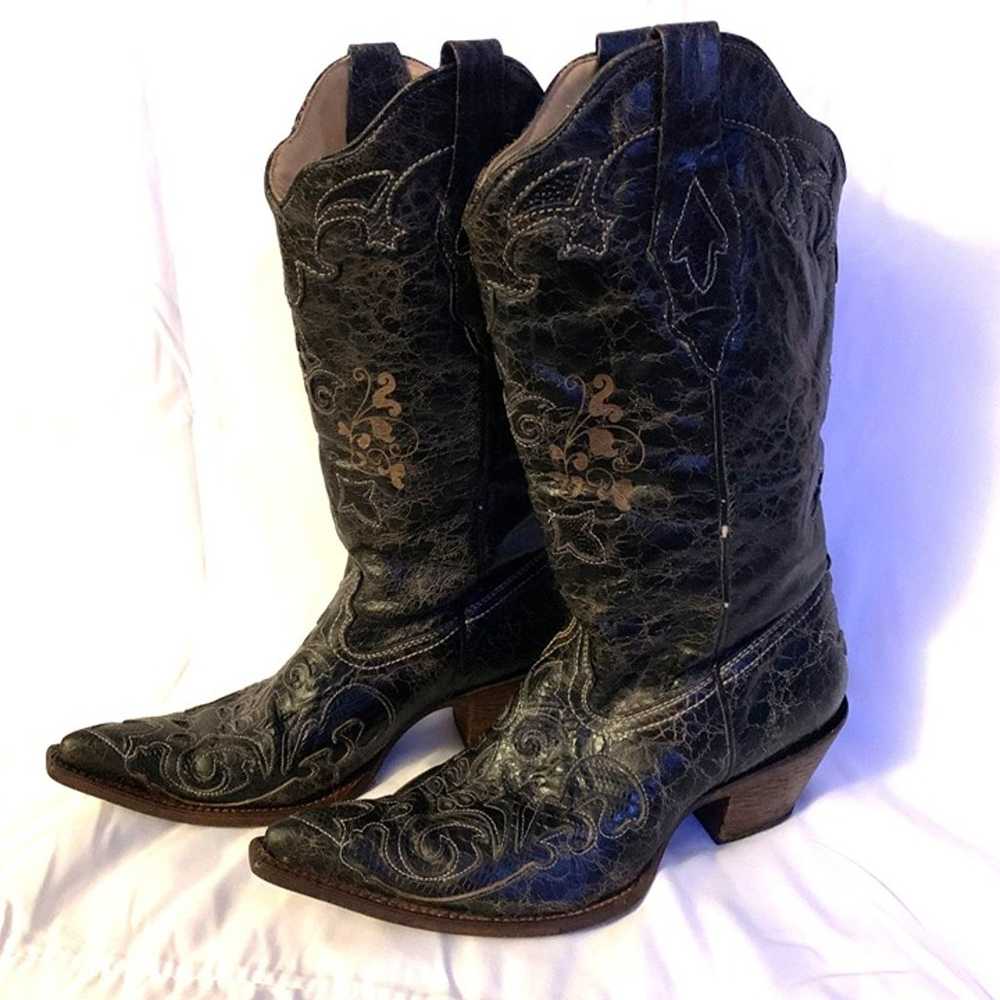 Corral Black Leather Cowboy Boots With Embroidere… - image 1