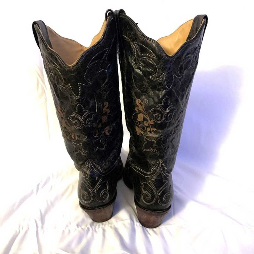 Corral Black Leather Cowboy Boots With Embroidere… - image 2