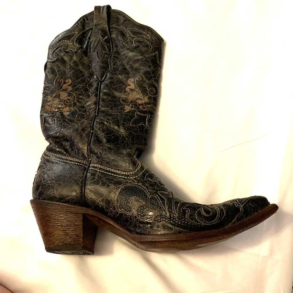 Corral Black Leather Cowboy Boots With Embroidere… - image 6