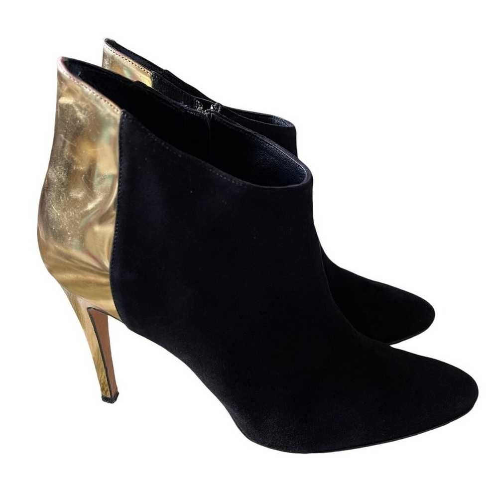 Manolo Blahnik 8.5 Luxury Black Suede and Gold Pa… - image 1