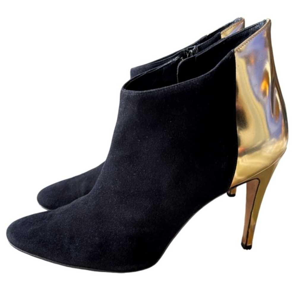 Manolo Blahnik 8.5 Luxury Black Suede and Gold Pa… - image 2