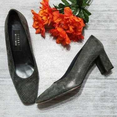 Stuart Weitzman Vintage Metallic Gray Square Toe … - image 1