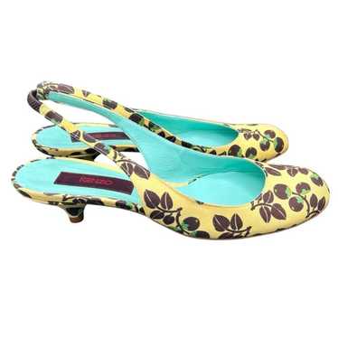 KENZO Vintage Yellow Fruit Print Slingback Kitten 