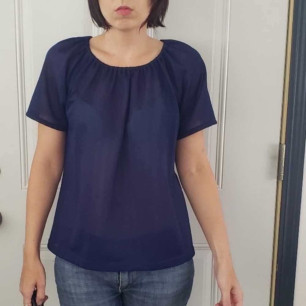 70s Sheer Navy Blue Top - image 1