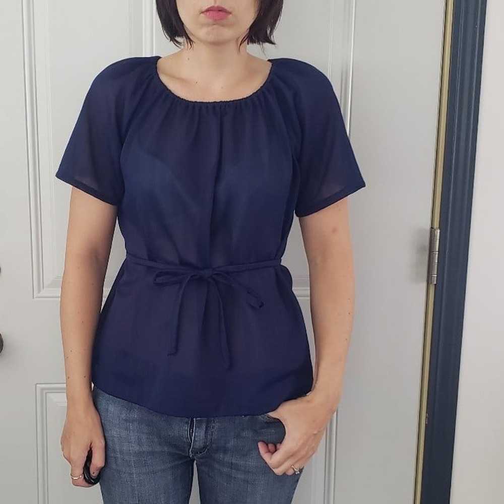 70s Sheer Navy Blue Top - image 4