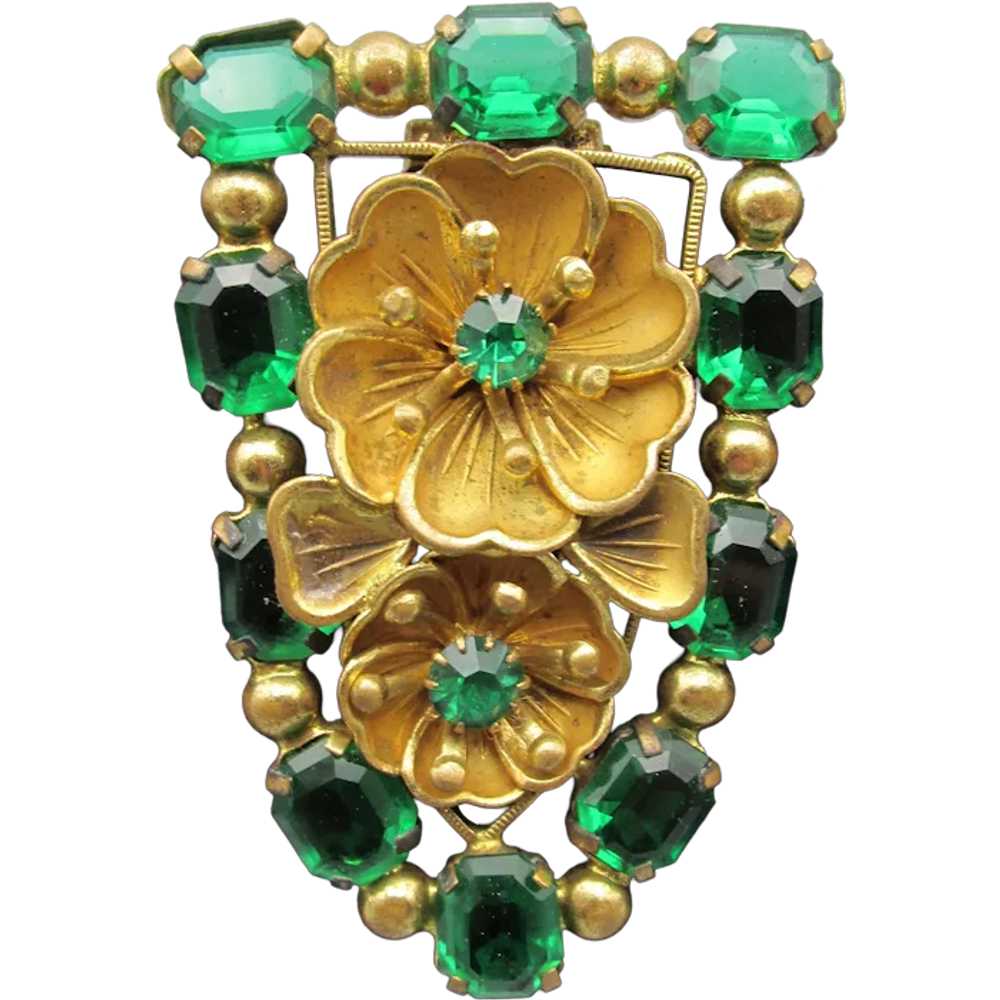 Early Czech Max Neiger Emerald Green Rhinestone B… - image 1