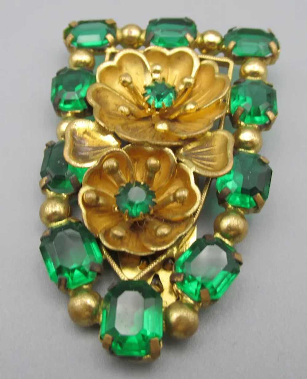 Early Czech Max Neiger Emerald Green Rhinestone B… - image 2