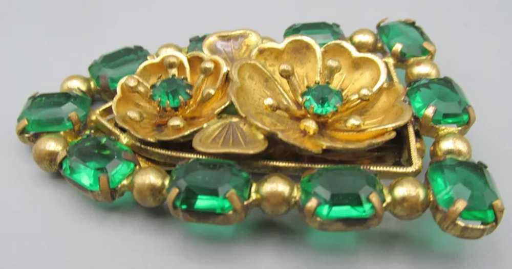 Early Czech Max Neiger Emerald Green Rhinestone B… - image 3